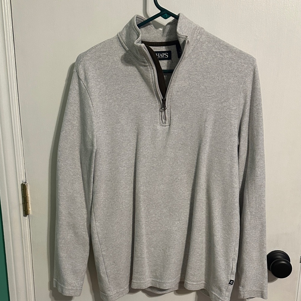 0243 Chaps Men's Light Gray Zip-Up Sweater size Small